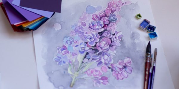 purple and white flower painting